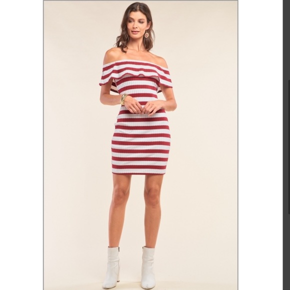 Sugarlips Dresses & Skirts - NWT Anthropologie Striped Red White Off Shoulder Dress S and L